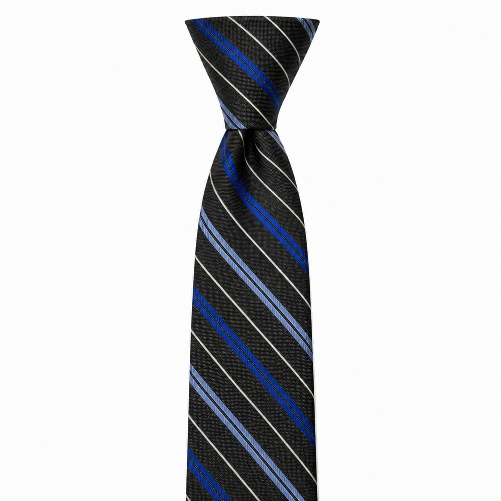 PRONTO UOMO PLATNIUM Tie Striped 100% Silk Handmade Black Blue NWT